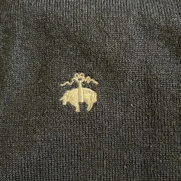 Brooks Brothers Merino Wool Blend V-Neck Sweater Navy Embroidered Logo XXL - Picture 7 of 9